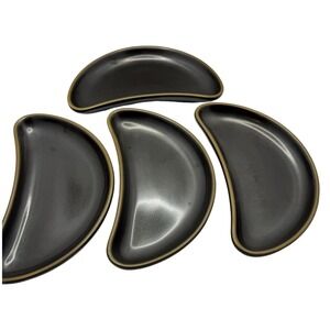 Vintage Rego Stoneware Appetizer Plates Set of 4 Black Tan Mid Century Japan 9"